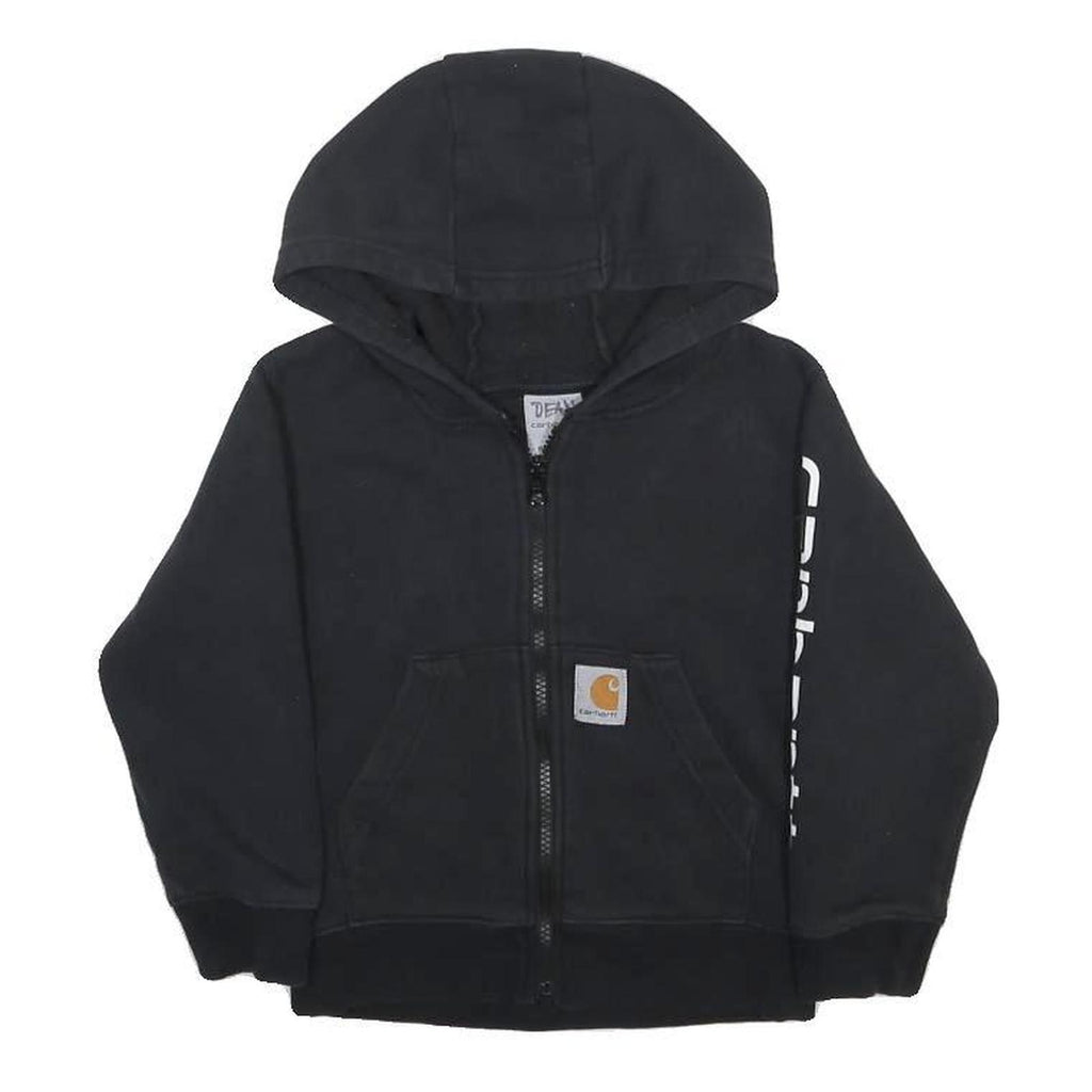 CARHARTT Boys Black Hoodie 4Y Zip Up Cotton Blend Logo Print