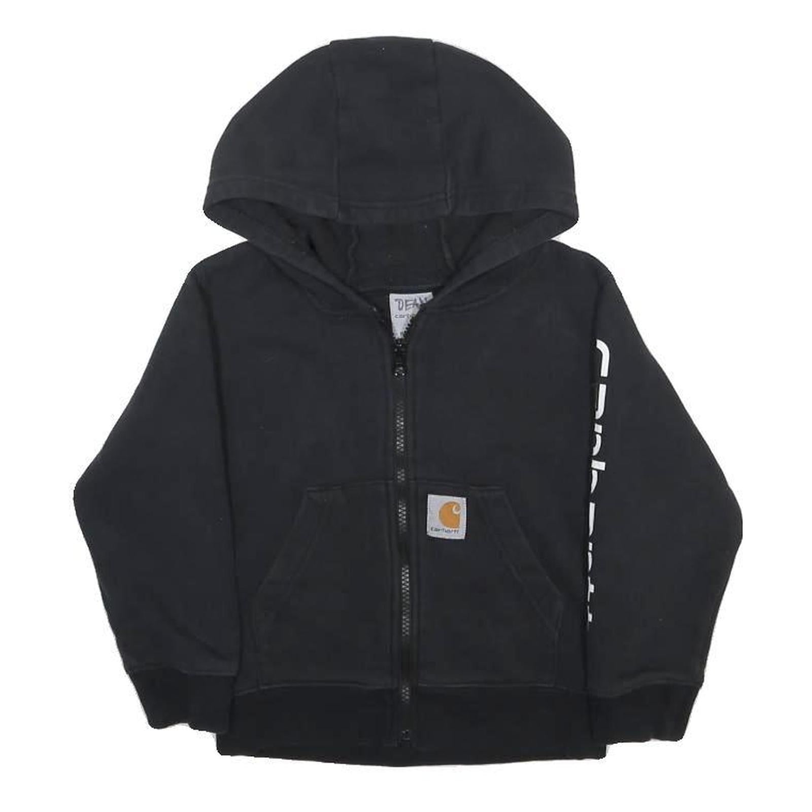 CARHARTT Boys Black Hoodie 4Y Zip Up Cotton Blend Logo Print