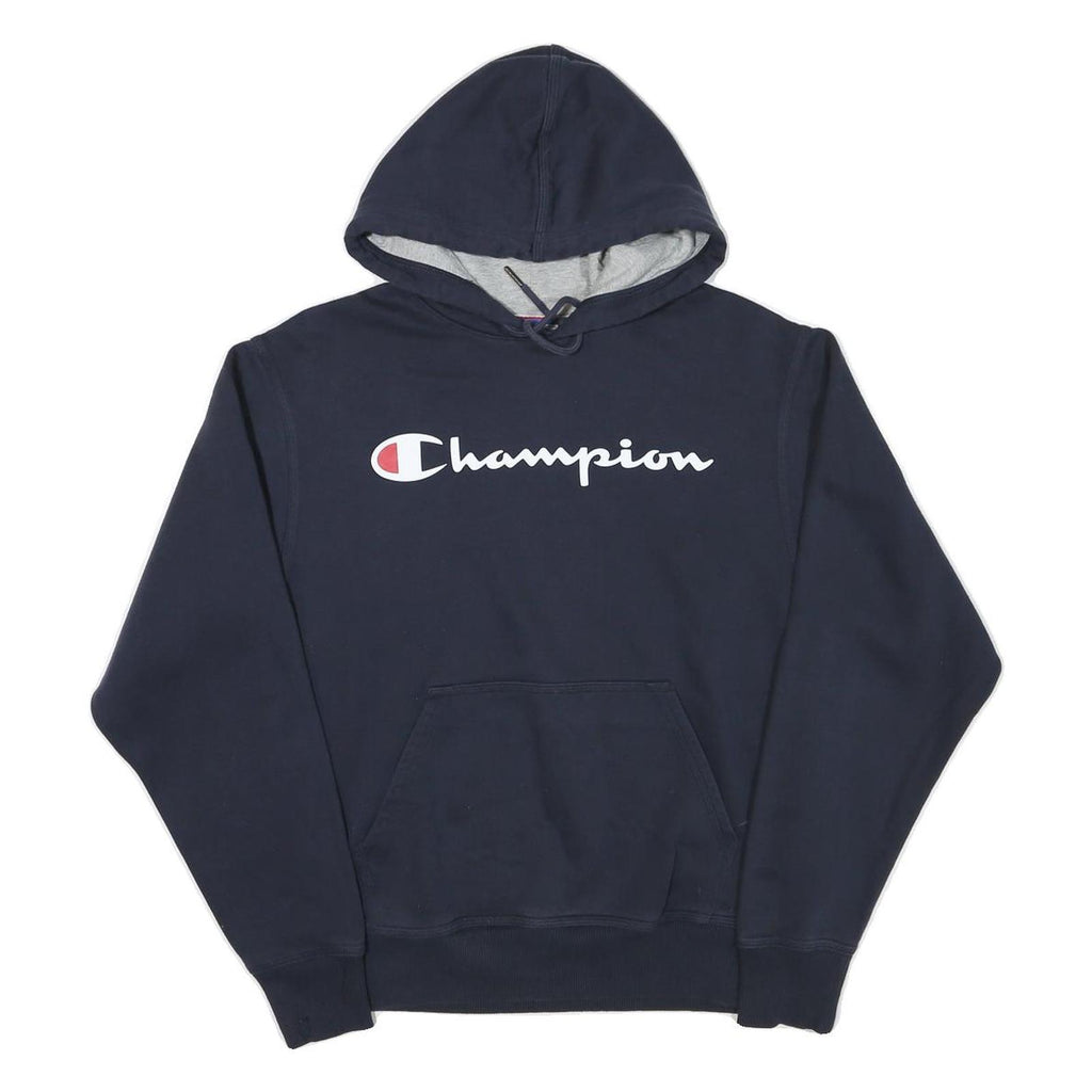 CHAMPION Mens Navy Blue Pullover Hoodie S Cotton Blend Classic Logo Sweatshirt