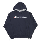 CHAMPION Mens Navy Blue Pullover Hoodie S Cotton Blend Classic Logo Sweatshirt