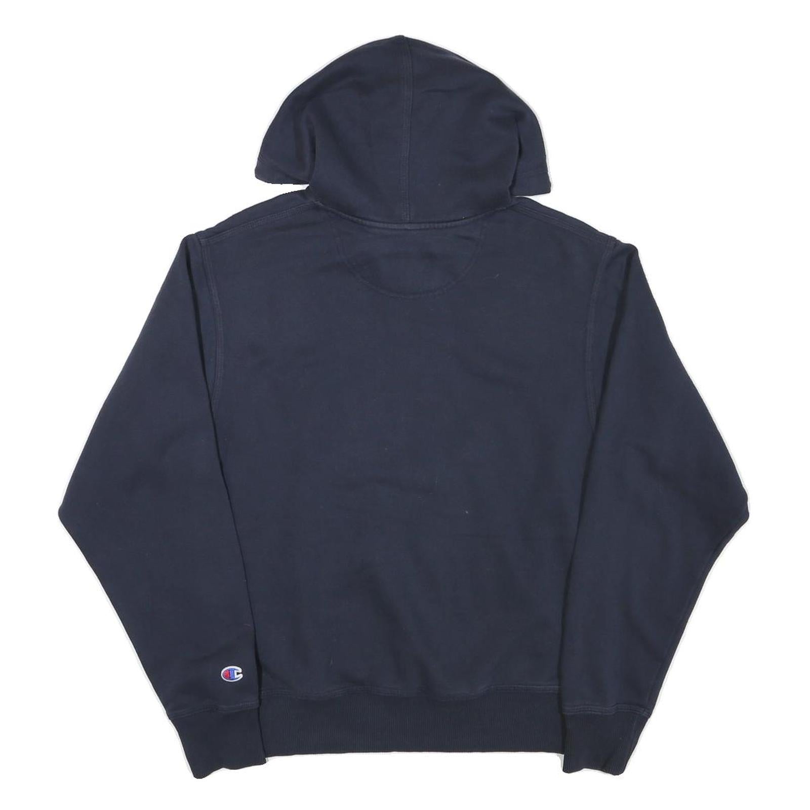 CHAMPION Mens Navy Blue Pullover Hoodie S Cotton Blend Classic Logo Sweatshirt