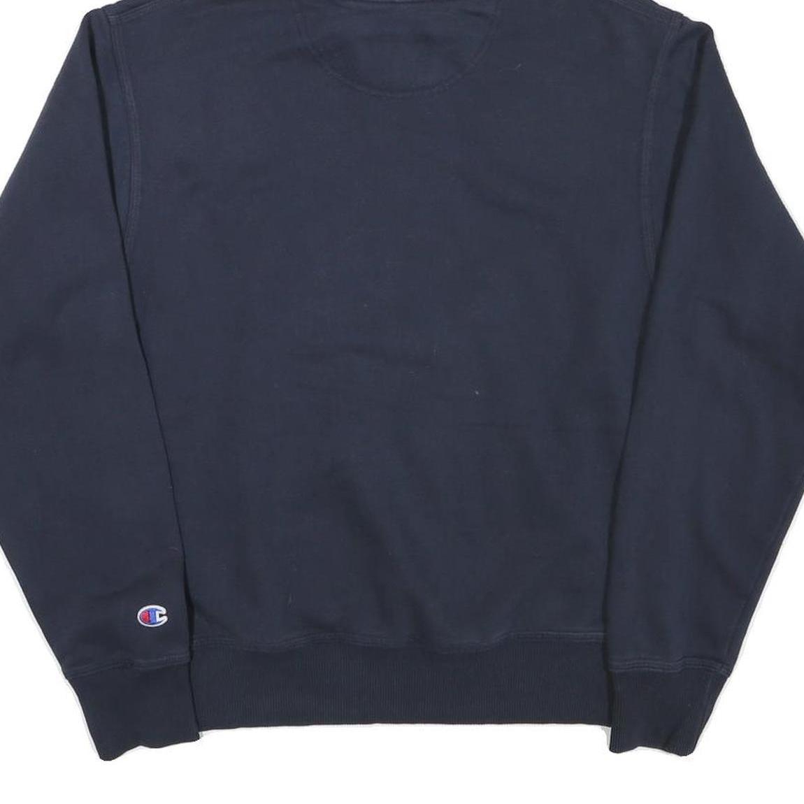 CHAMPION Mens Navy Blue Pullover Hoodie S Cotton Blend Classic Logo Sweatshirt