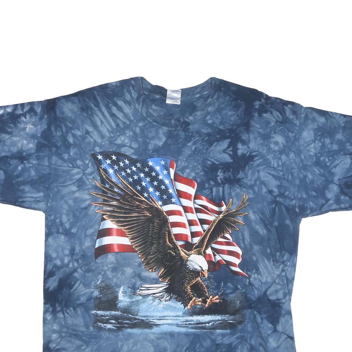 Mens Blue Tie Dye Eagle US Flag Graphic T-Shirt XL Short Sleeve Crew Neck