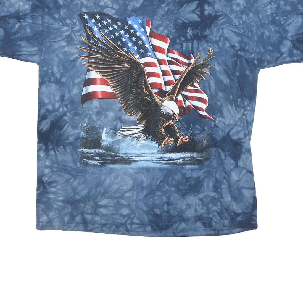 Mens Blue Tie Dye Eagle US Flag Graphic T-Shirt XL Short Sleeve Crew Neck