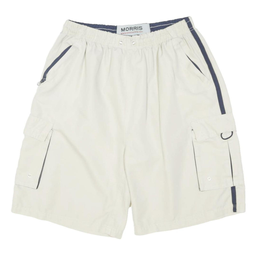 MORRIS Mens Shorts White & Navy Cargo L W28 Lightweight Polyester