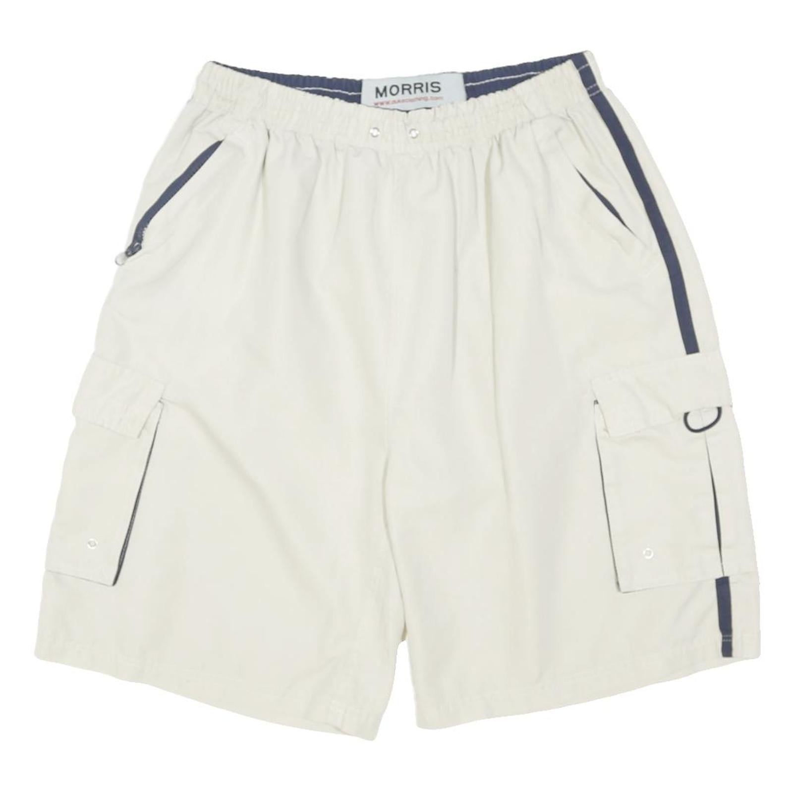MORRIS Mens Shorts White & Navy Cargo L W28 Lightweight Polyester