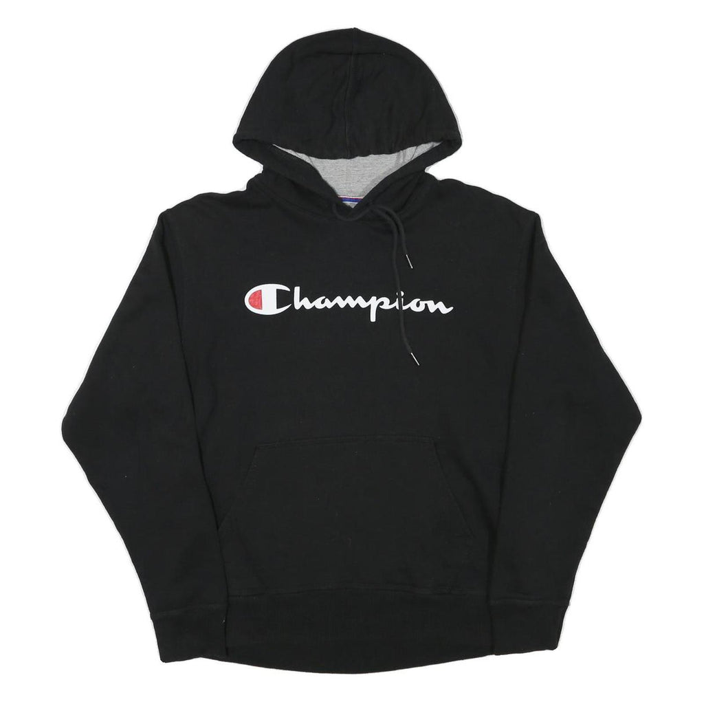 CHAMPION Mens Black Hoodie M Cotton Blend Pullover Logo Sweatshirt