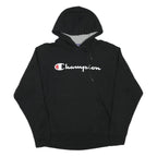 CHAMPION Mens Black Hoodie M Cotton Blend Pullover Logo Sweatshirt