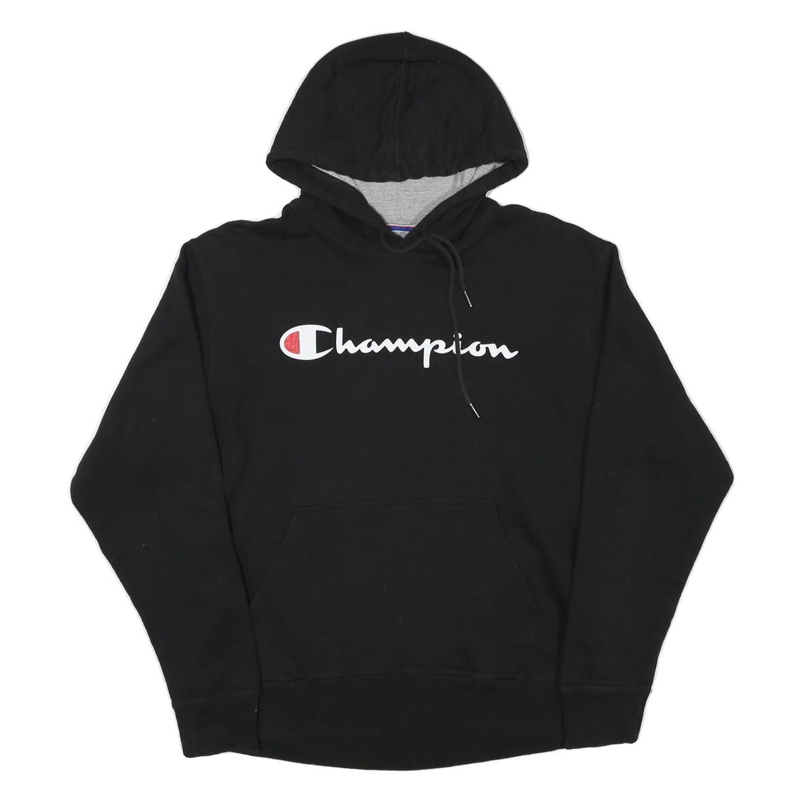 CHAMPION Mens Black Hoodie M Cotton Blend Pullover Logo Sweatshirt
