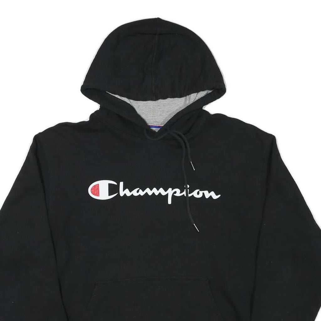 CHAMPION Mens Black Hoodie M Cotton Blend Pullover Logo Sweatshirt