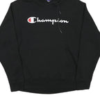 CHAMPION Mens Black Hoodie M Cotton Blend Pullover Logo Sweatshirt