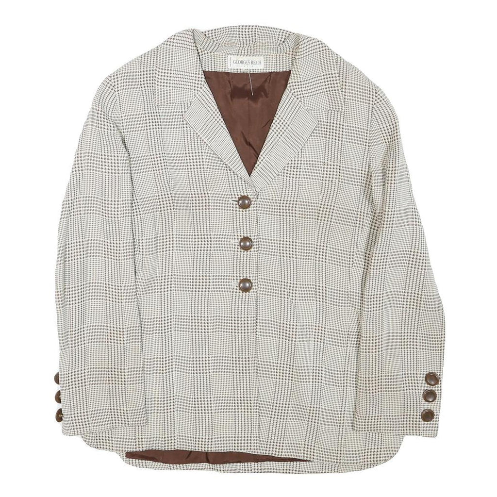 GEORGE REICH Womens Beige & Brown Wool Blend Blazer Jacket M Check Pattern