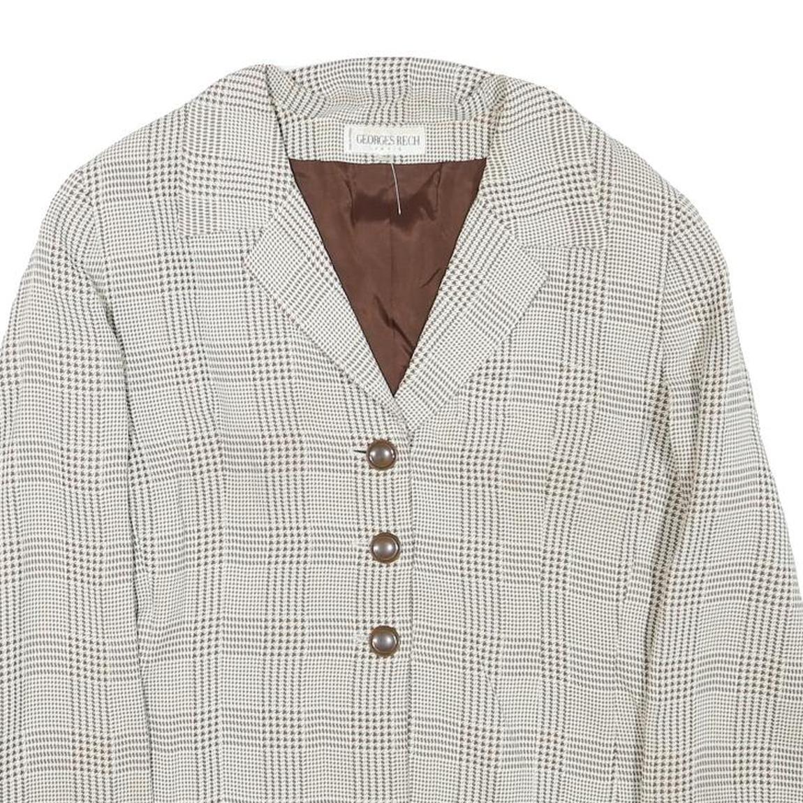 GEORGE REICH Womens Beige & Brown Wool Blend Blazer Jacket M Check Pattern