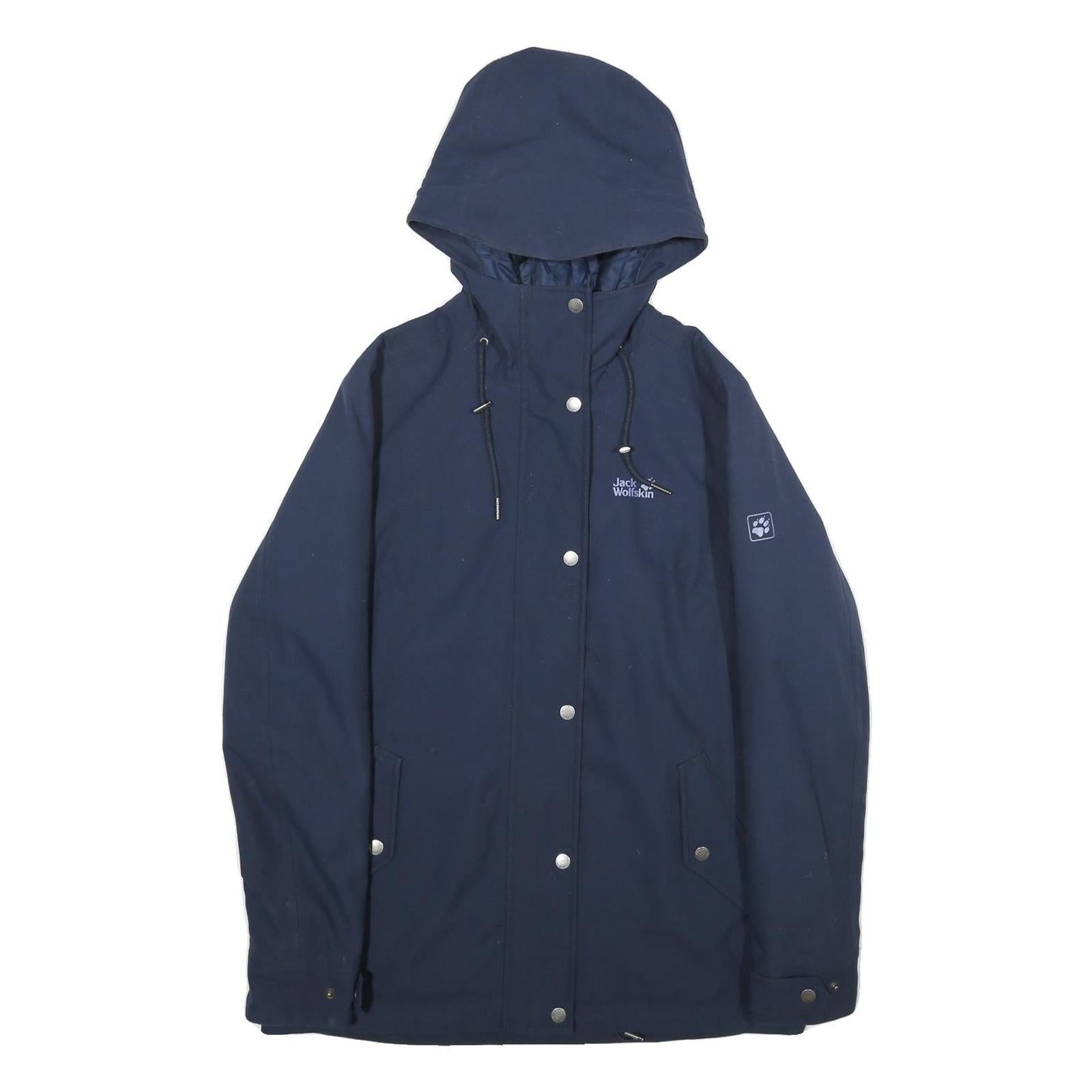 JACK WOLFSKIN Womens Navy Blue Outdoor Jacket UK 6 Polyester Zip Hooded Plain