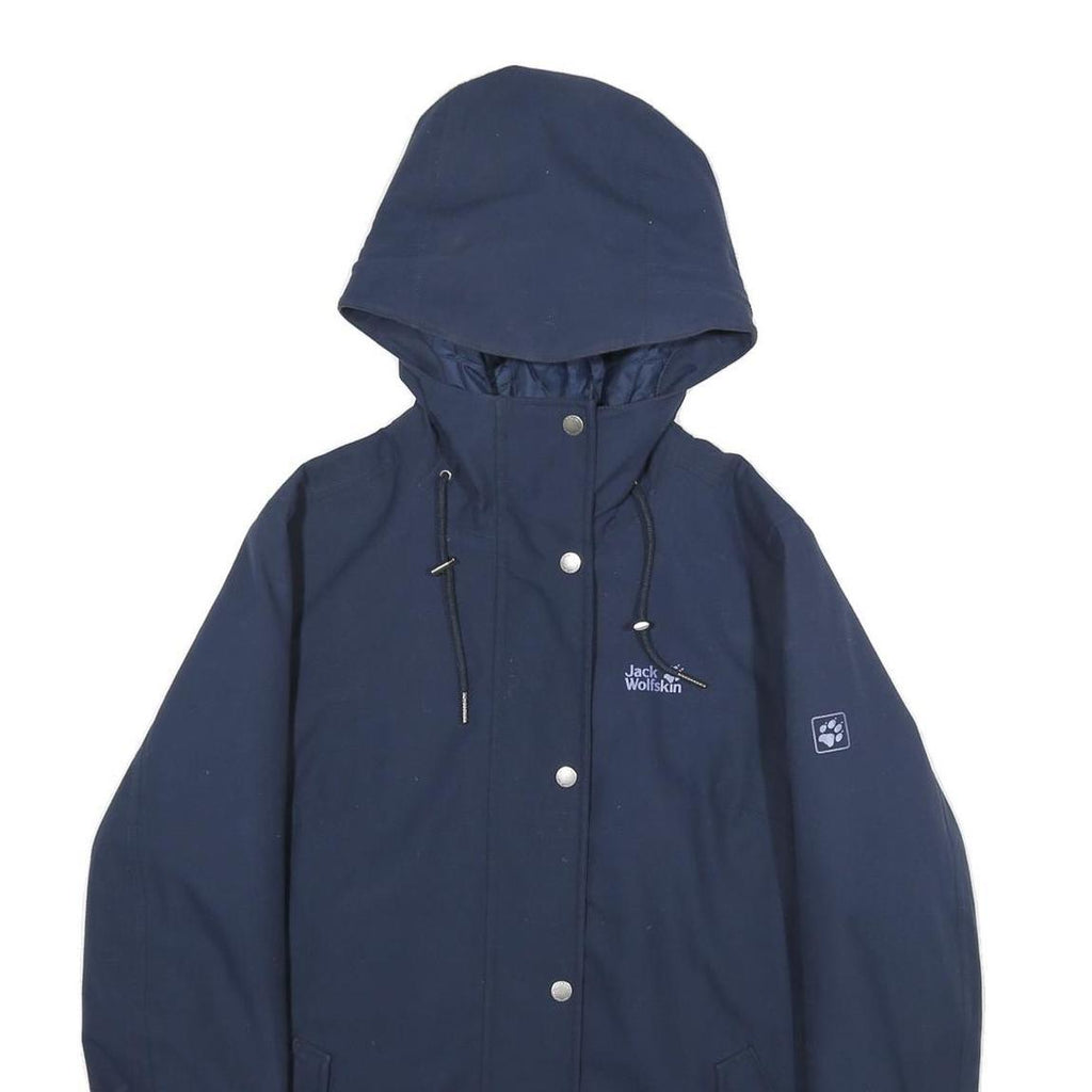 JACK WOLFSKIN Womens Navy Blue Outdoor Jacket UK 6 Polyester Zip Hooded Plain