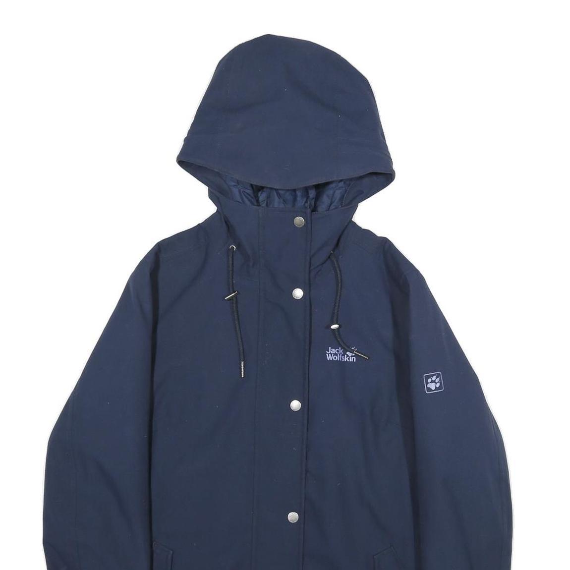 JACK WOLFSKIN Womens Navy Blue Outdoor Jacket UK 6 Polyester Zip Hooded Plain