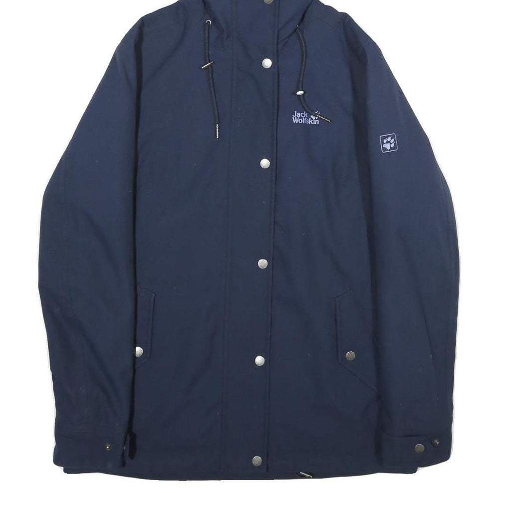 JACK WOLFSKIN Womens Navy Blue Outdoor Jacket UK 6 Polyester Zip Hooded Plain