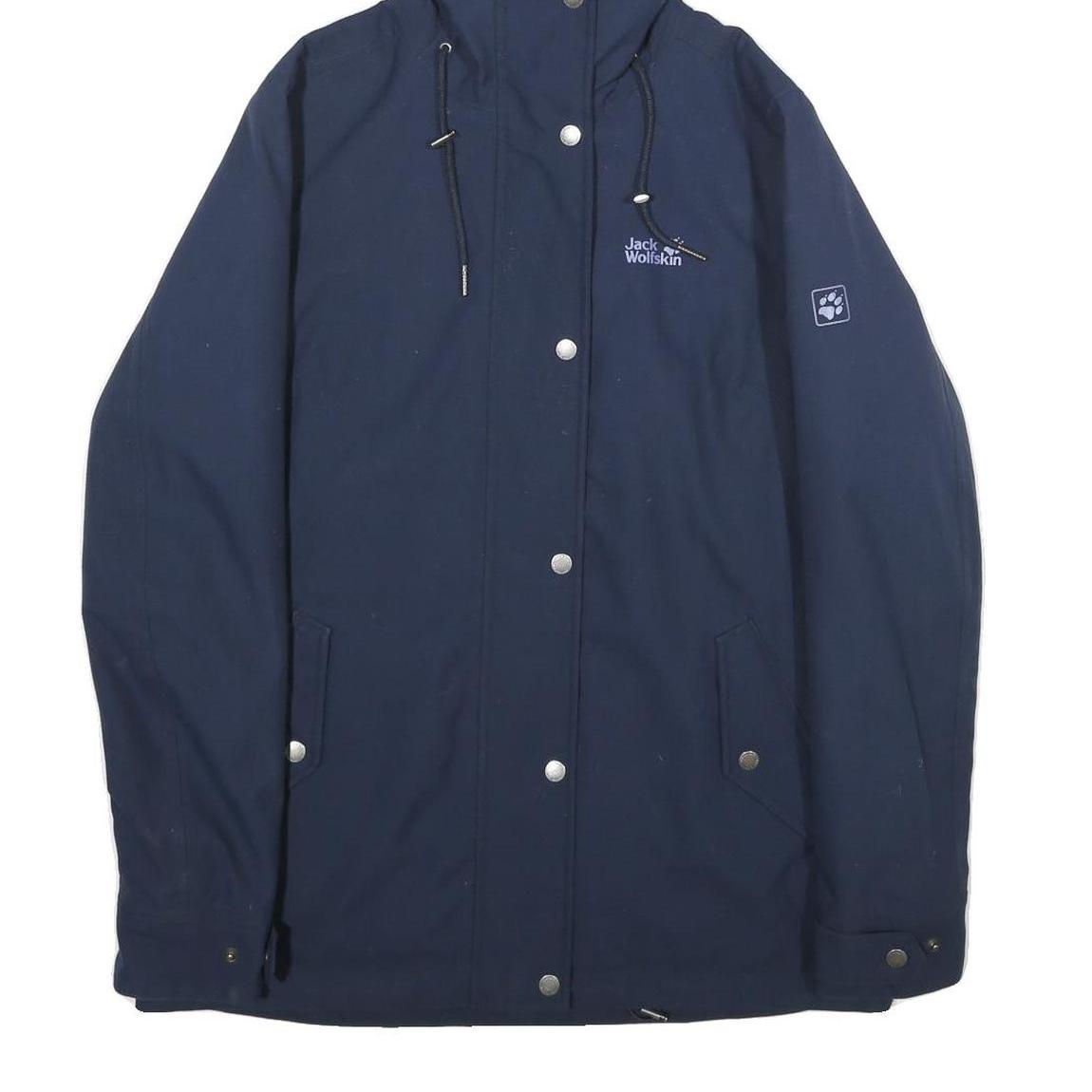 JACK WOLFSKIN Womens Navy Blue Outdoor Jacket UK 6 Polyester Zip Hooded Plain