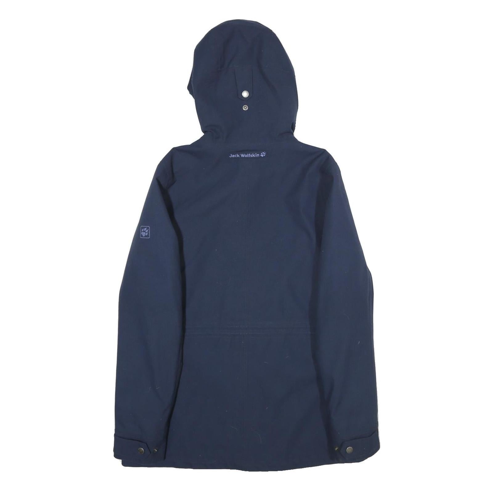 JACK WOLFSKIN Womens Navy Blue Outdoor Jacket UK 6 Polyester Zip Hooded Plain