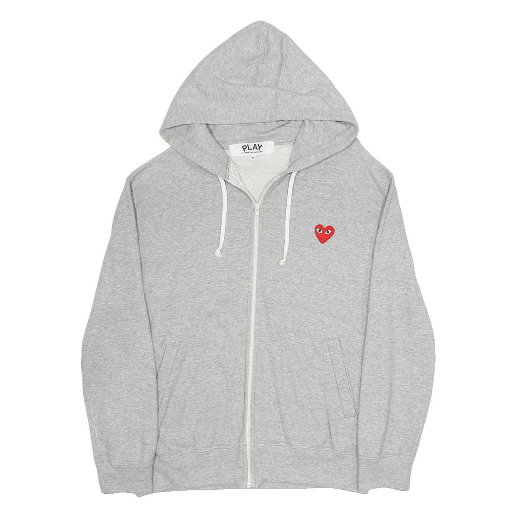 COMME DES GARCONS PLAY Mens Grey ¼ Zip Hoodie XL Cotton Heart Logo Sweater