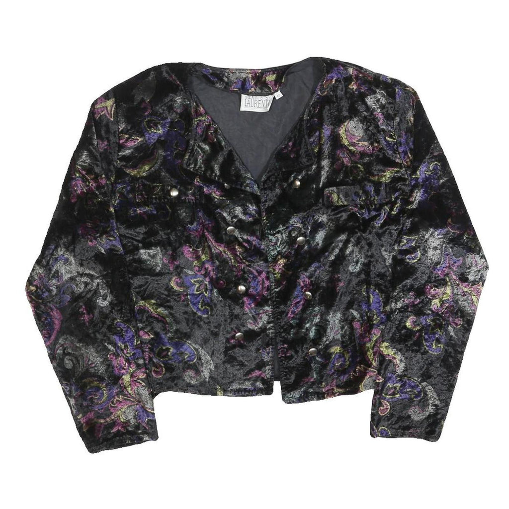 SERGIO DI LAUTRENTI Womens Black Velvet Button Jacket M Floral Pattern Cropped