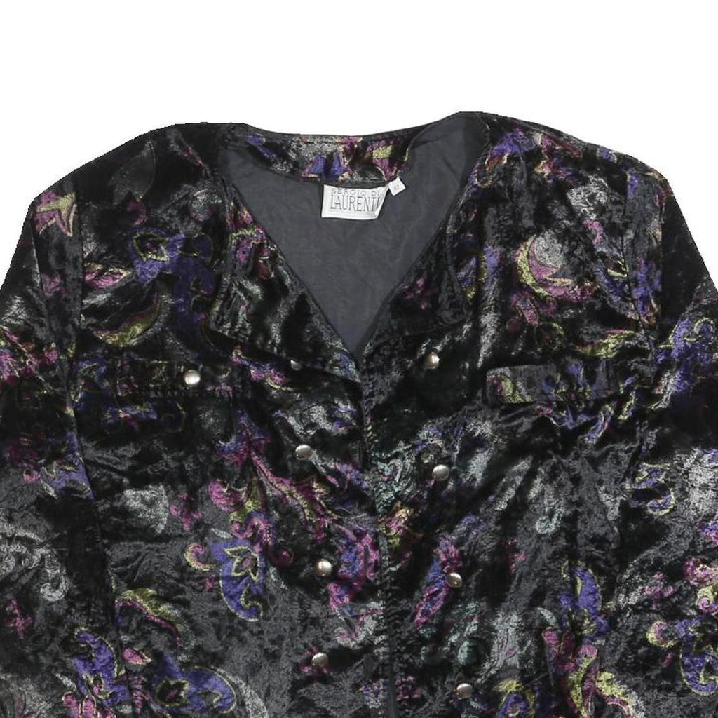 SERGIO DI LAUTRENTI Womens Black Velvet Button Jacket M Floral Pattern Cropped