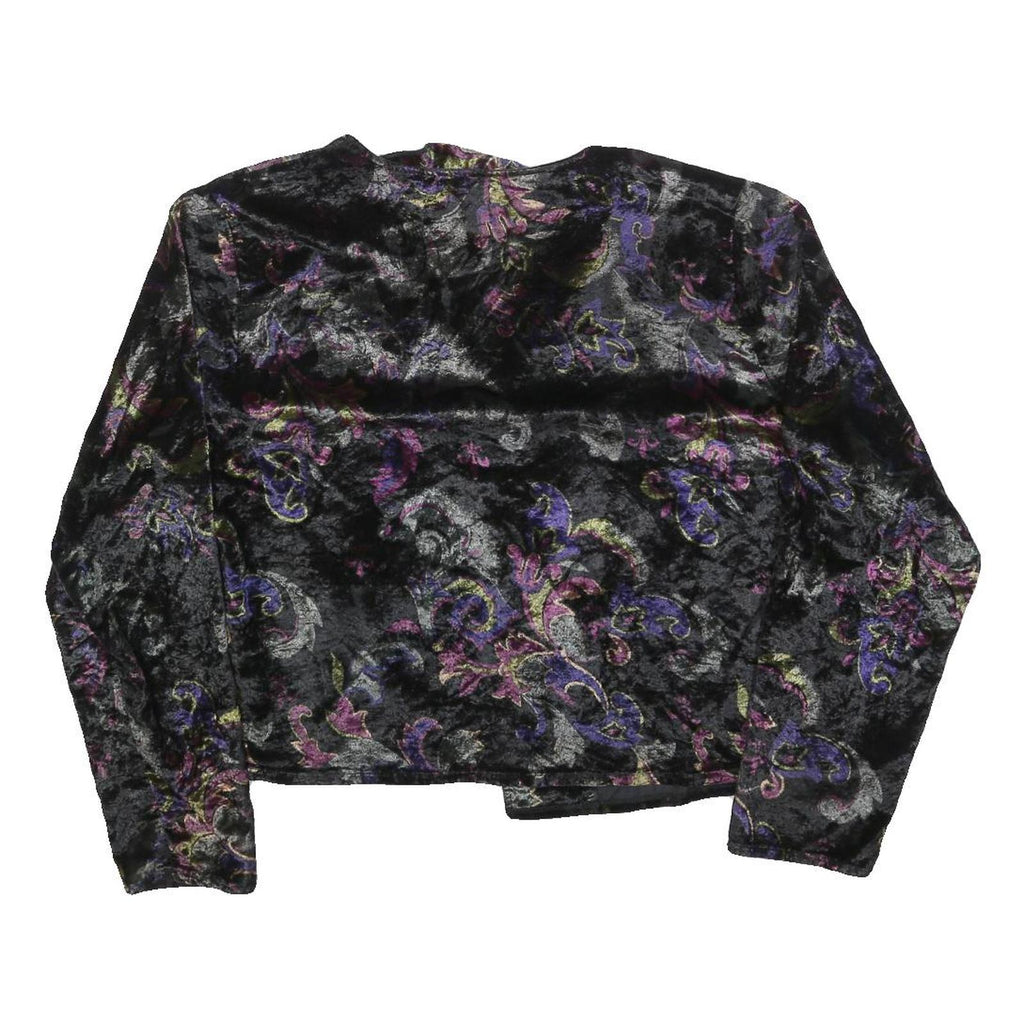 SERGIO DI LAUTRENTI Womens Black Velvet Button Jacket M Floral Pattern Cropped