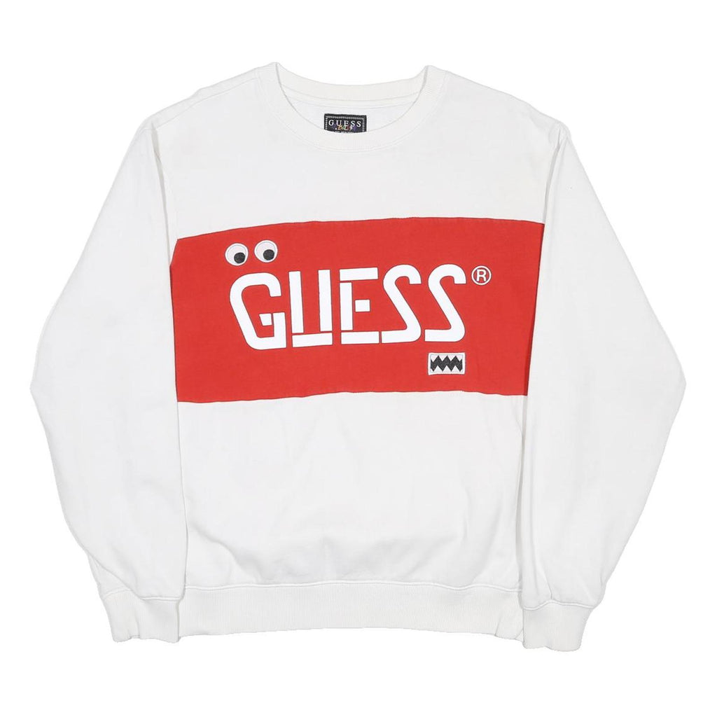 GUESS Mens White & Red Logo Crew Neck S Cotton Blend Sweatshirt Pullover