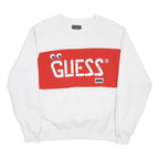 GUESS Mens White & Red Logo Crew Neck S Cotton Blend Sweatshirt Pullover