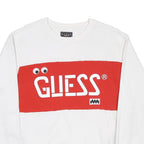 GUESS Mens White & Red Logo Crew Neck S Cotton Blend Sweatshirt Pullover