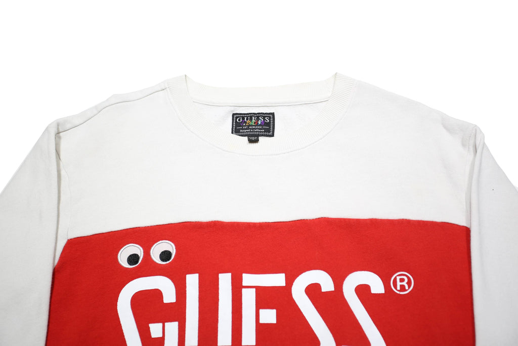 GUESS Mens White & Red Logo Crew Neck S Cotton Blend Sweatshirt Pullover
