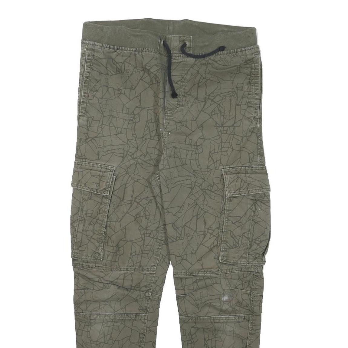 H&M Womens Cotton Blend Green Relaxed Cargo Trousers W28 L25 Drawstring