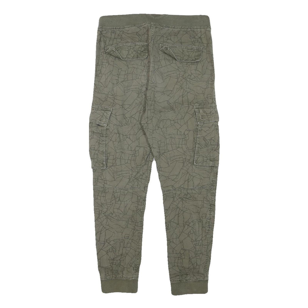 H&M Womens Cotton Blend Green Relaxed Cargo Trousers W28 L25 Drawstring