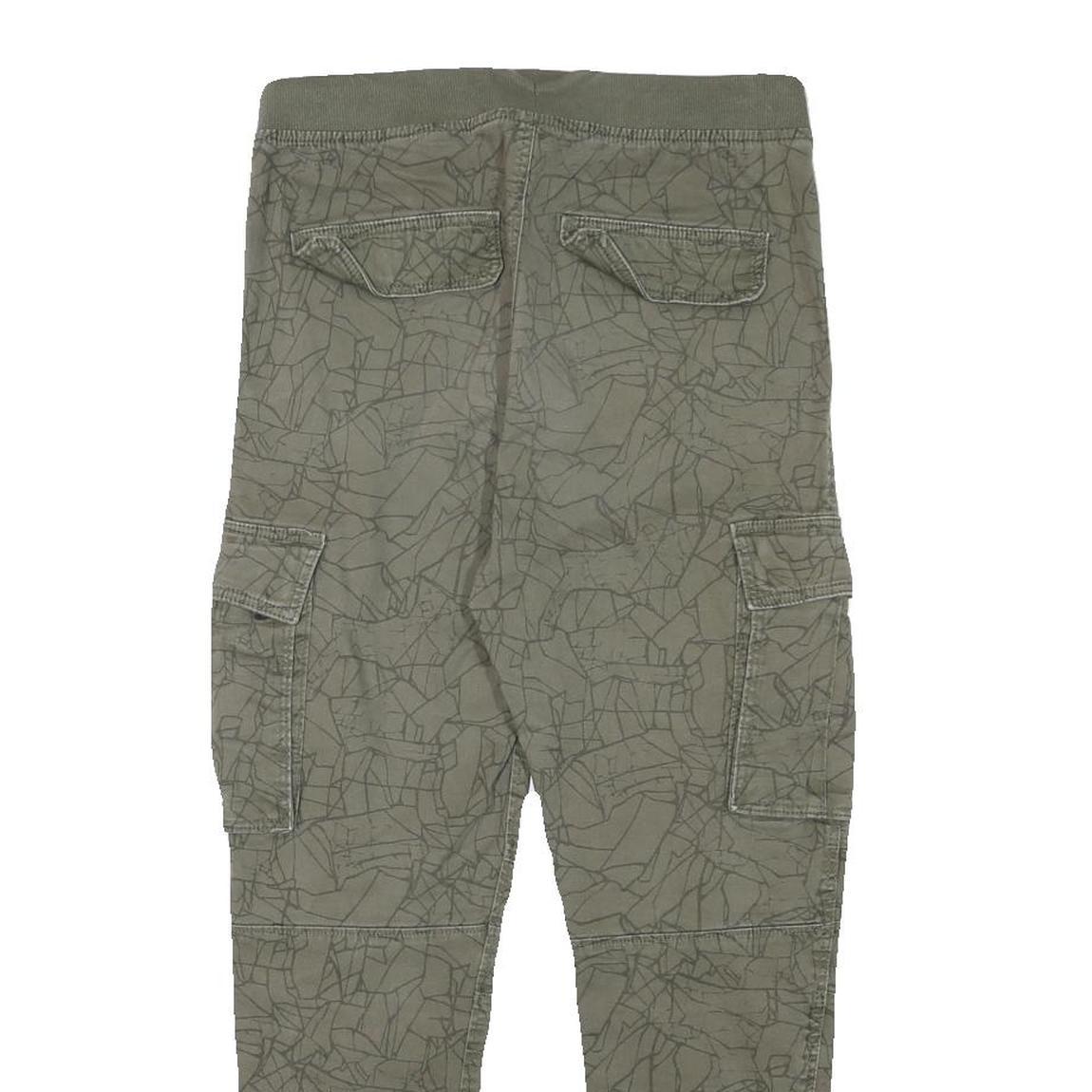 H&M Womens Cotton Blend Green Relaxed Cargo Trousers W28 L25 Drawstring