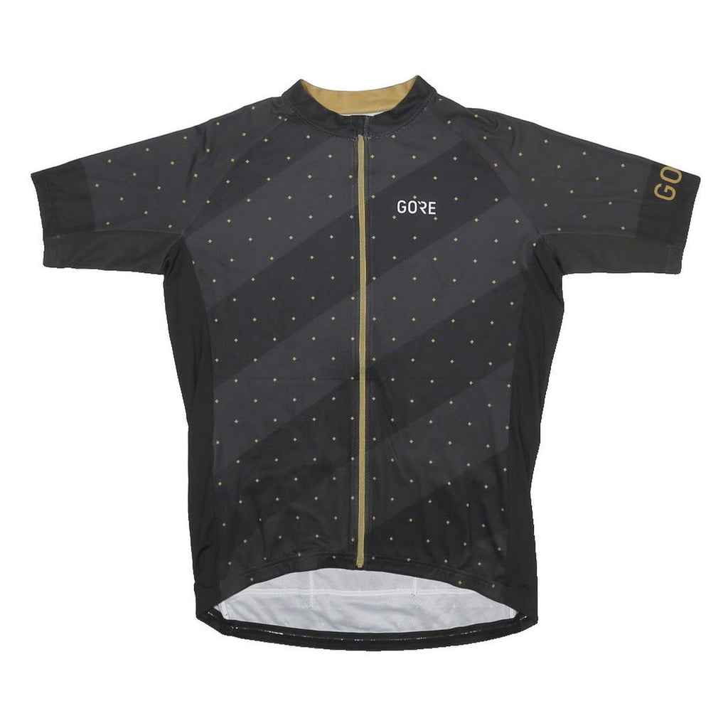 GORE Mens Black & Gold Cycling T-Shirt L Short Sleeve Zip Up Breathable