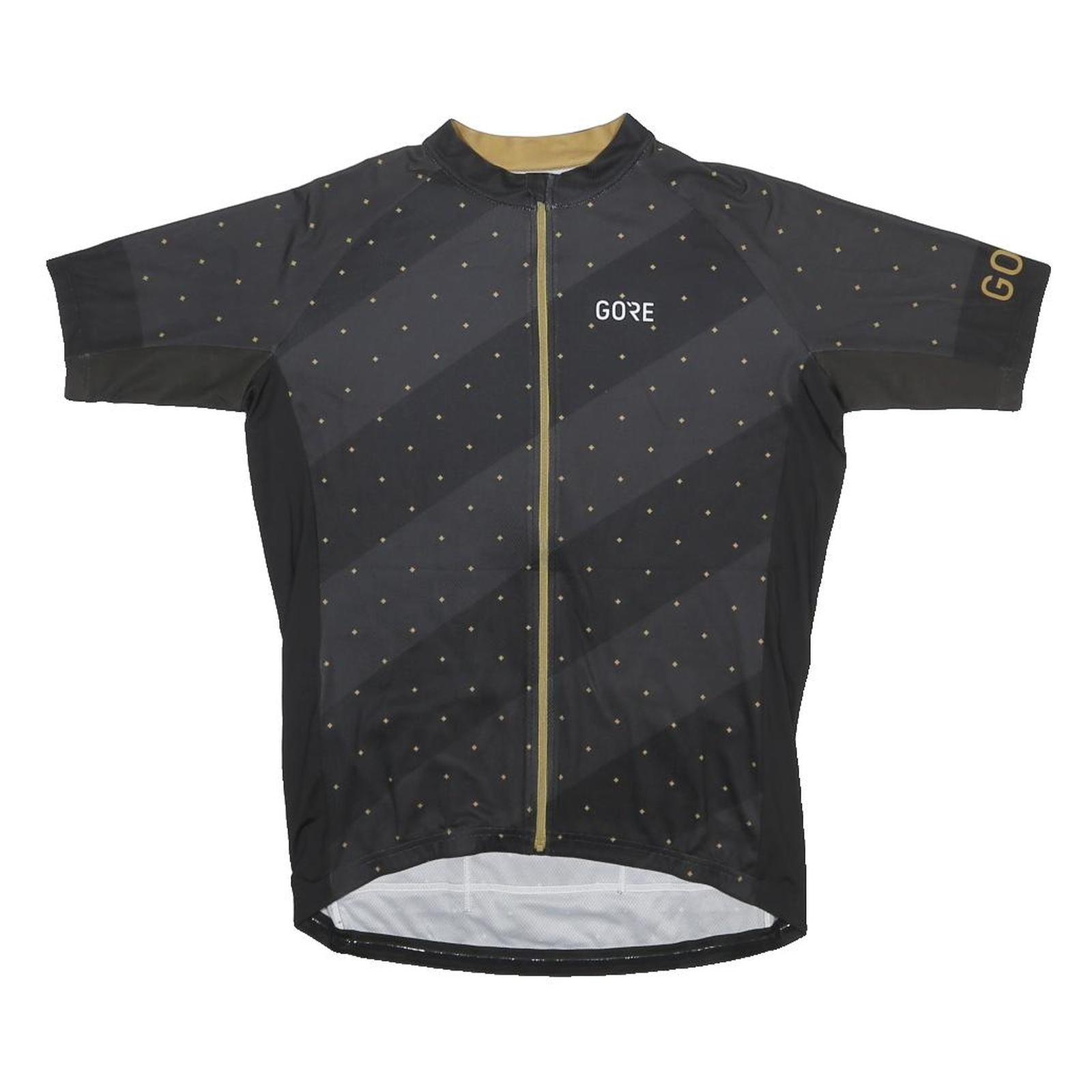 GORE Mens Black & Gold Cycling T-Shirt L Short Sleeve Zip Up Breathable