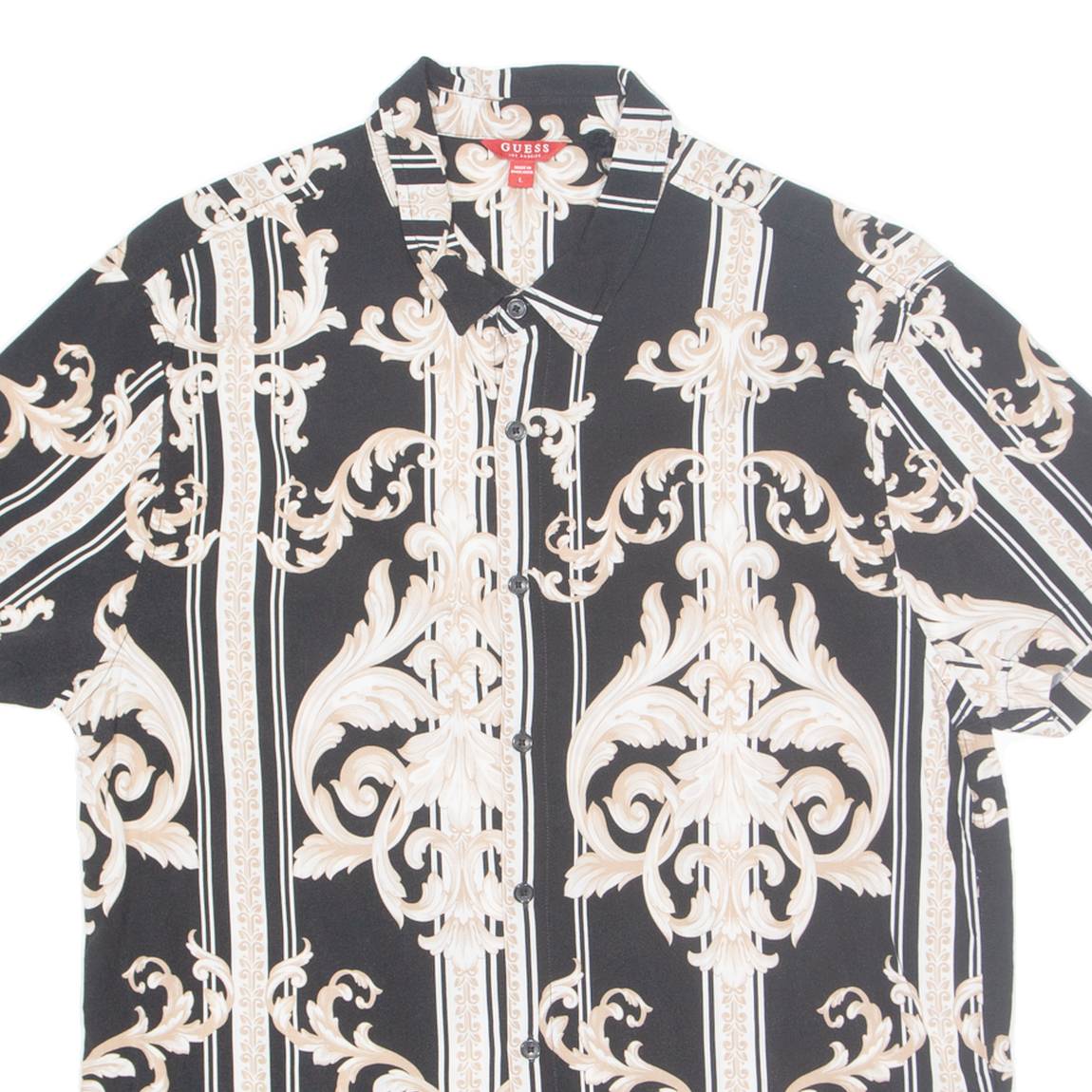 GUESS Mens Shirt Black Crazy Pattern L