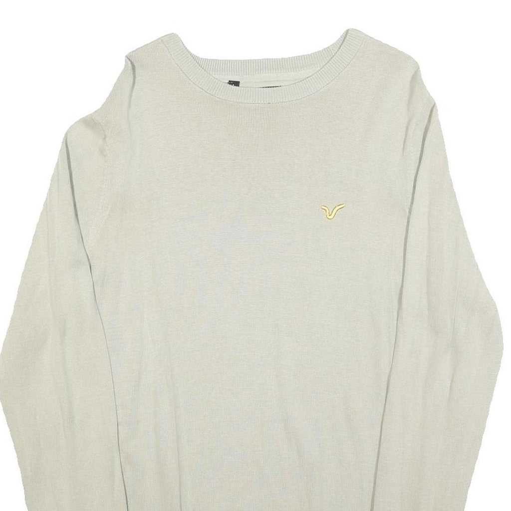 VOI JEANS Mens Cream Plain Cotton Crew Neck Basic Knit Jumper L Stylish Comfort
