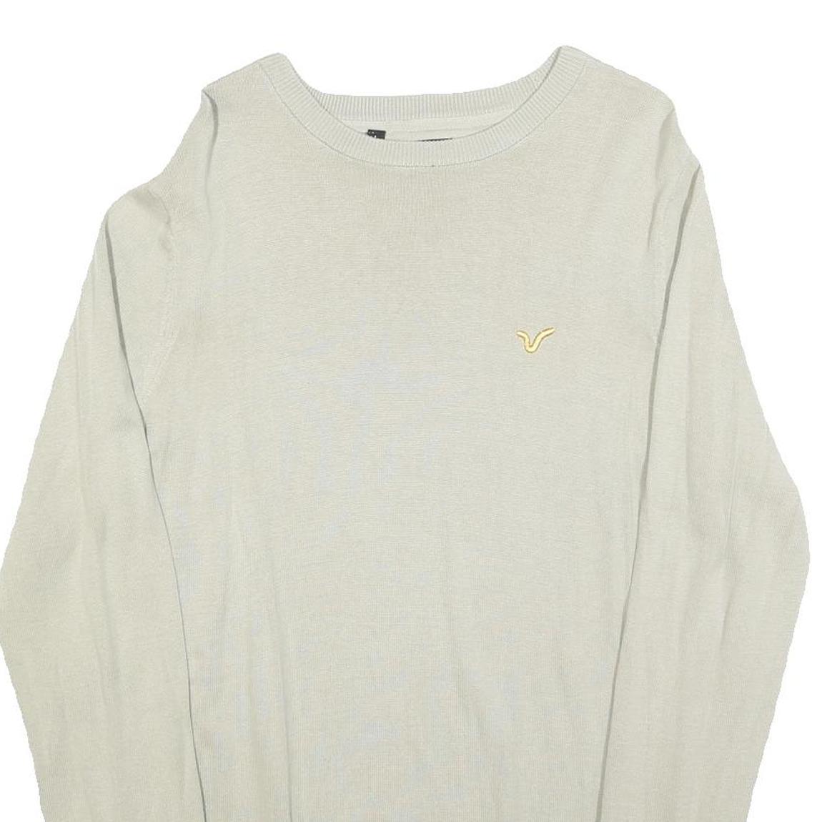 VOI JEANS Mens Cream Plain Cotton Crew Neck Basic Knit Jumper L Stylish Comfort