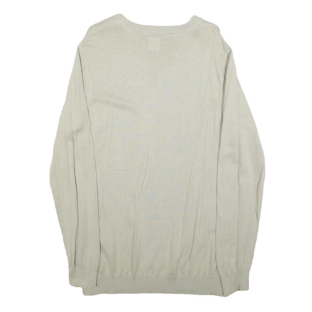 VOI JEANS Mens Cream Plain Cotton Crew Neck Basic Knit Jumper L Stylish Comfort