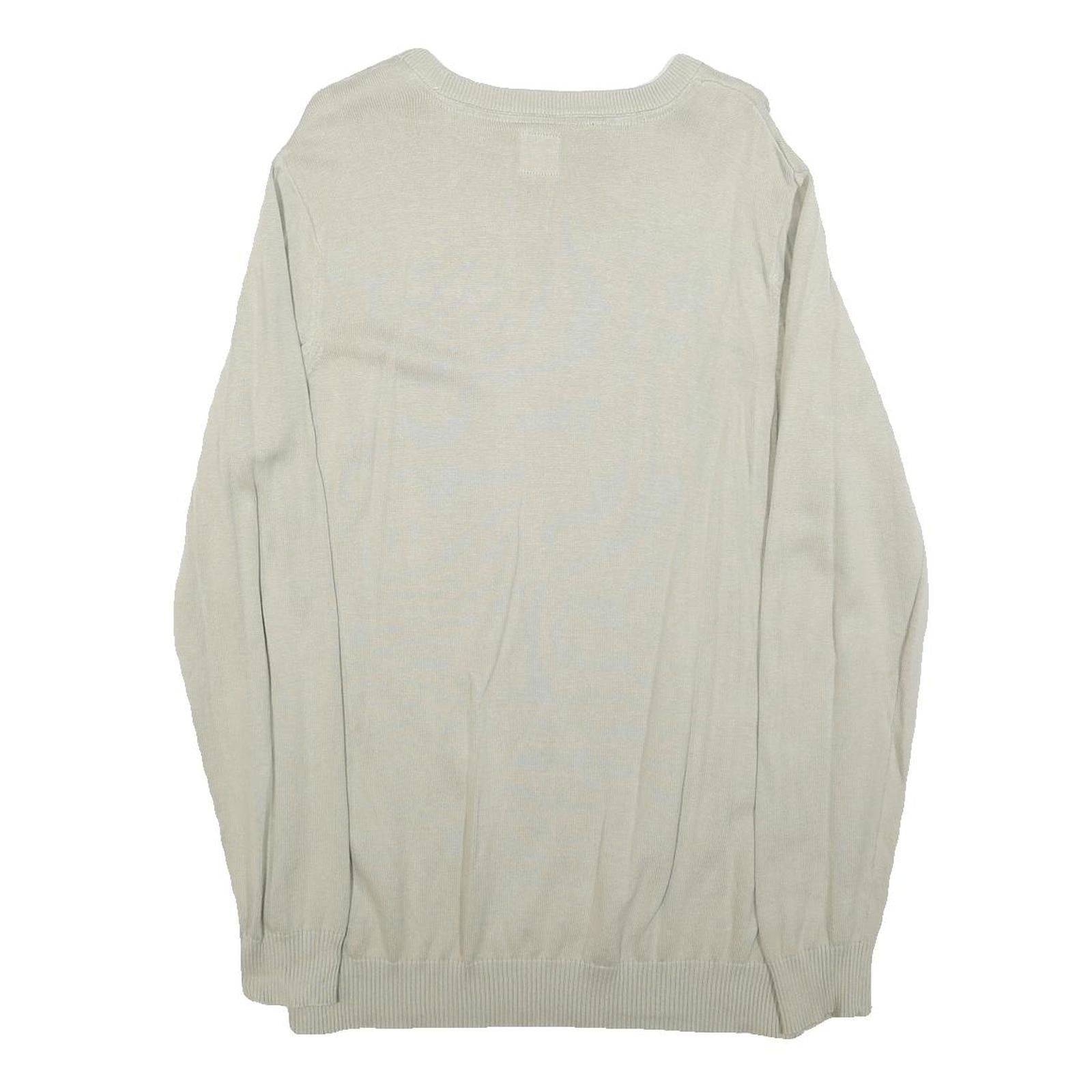 VOI JEANS Mens Cream Plain Cotton Crew Neck Basic Knit Jumper L Stylish Comfort