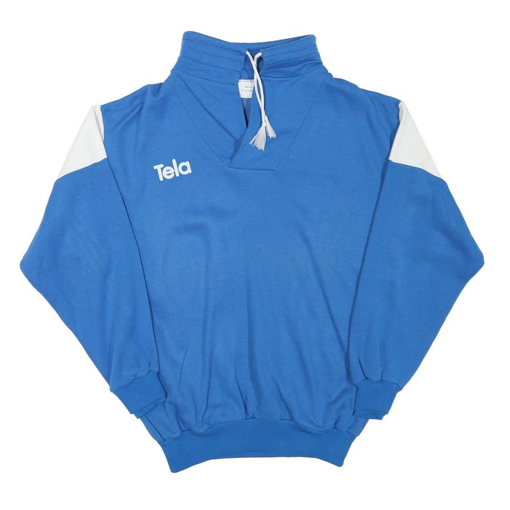 Mens Blue & White Tela Polyester Blend Sweatshirt S Pullover Drawstring Neck