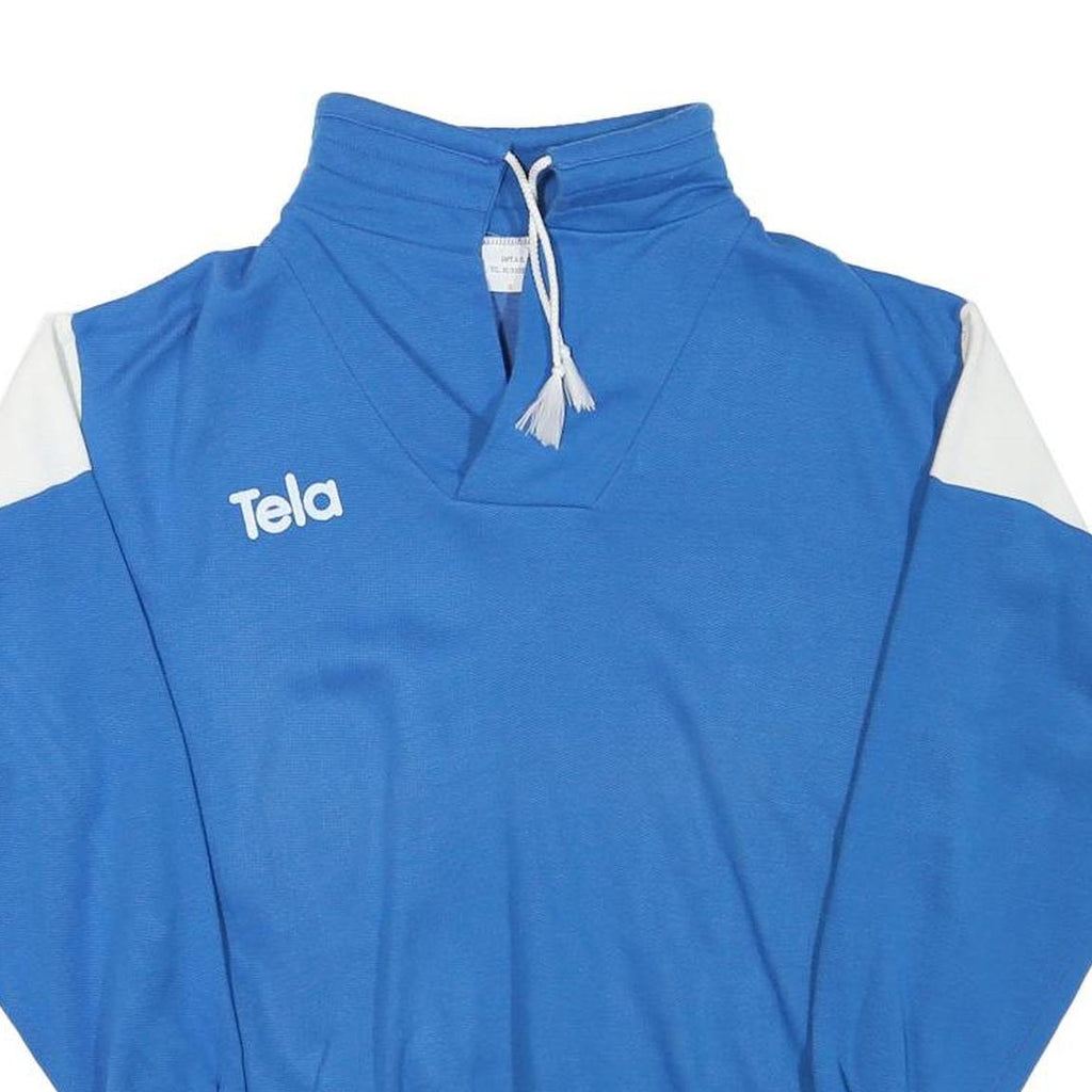 Mens Blue & White Tela Polyester Blend Sweatshirt S Pullover Drawstring Neck