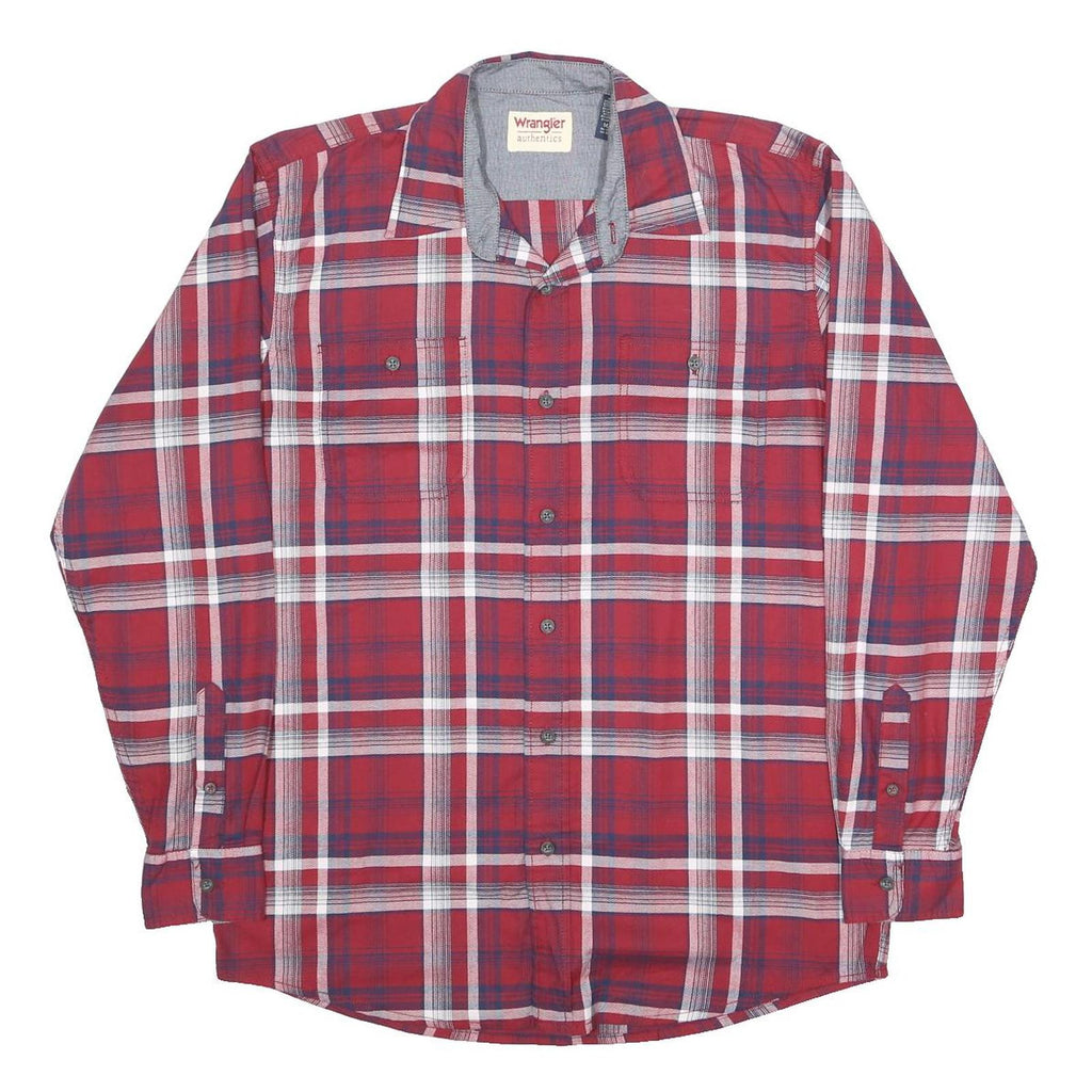 WRANGLER Mens Red & Blue Check Shirt M Casual Cotton Blend Long Sleeve Button