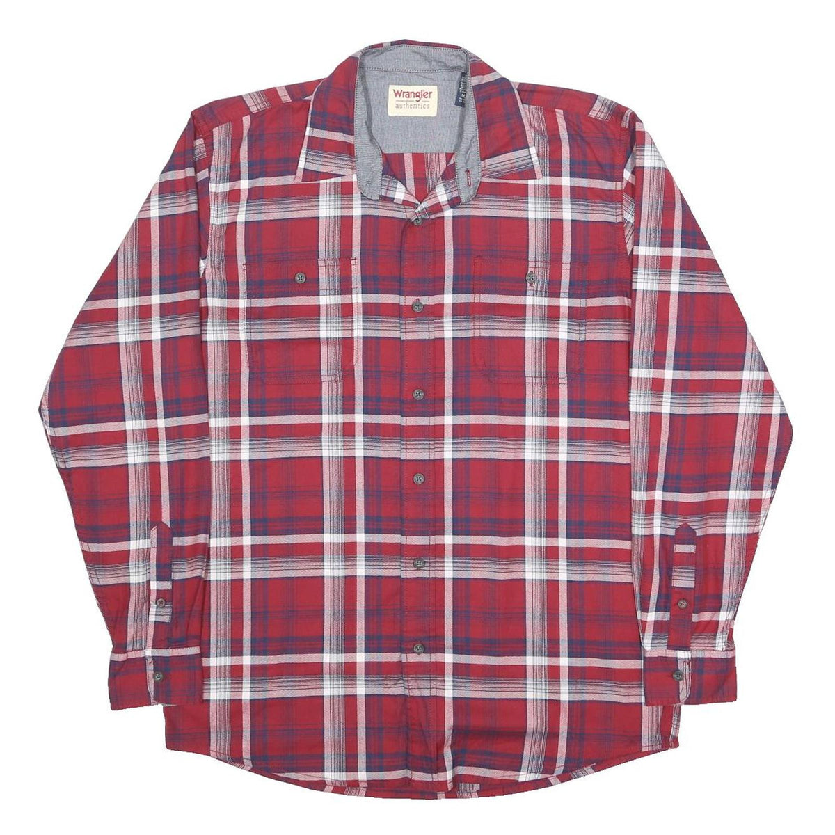WRANGLER Mens Red & Blue Check Shirt M Casual Cotton Blend Long Sleeve Button