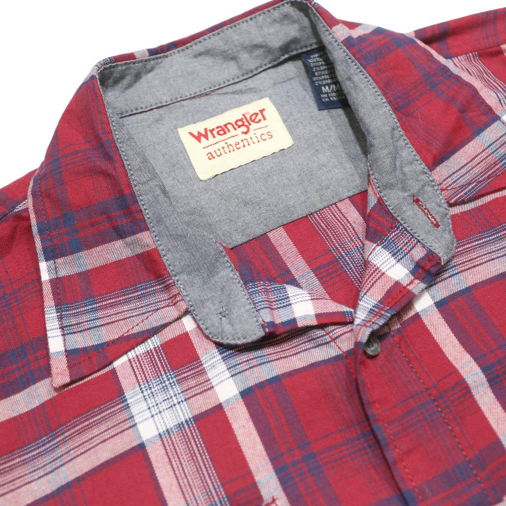 WRANGLER Mens Red & Blue Check Shirt M Casual Cotton Blend Long Sleeve Button