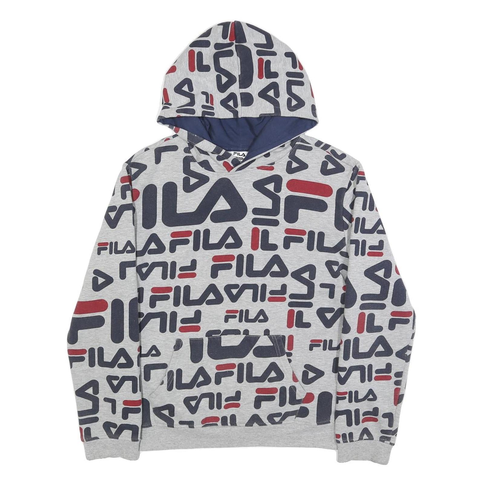 FILA Womens Grey 2XL All Over Print Hoodie Cotton Blend Casual Pullover