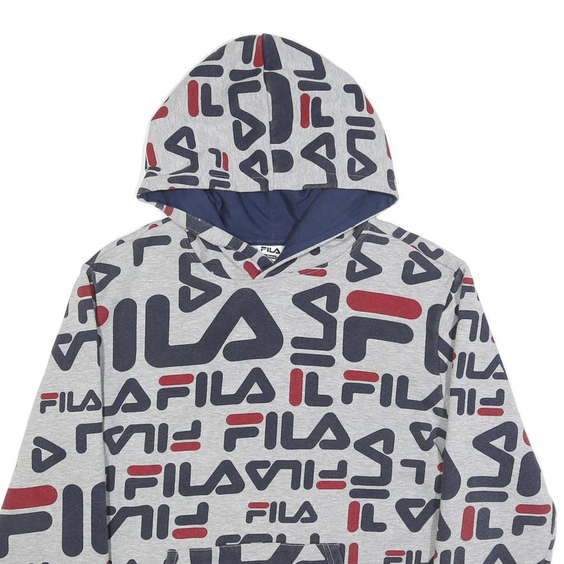 FILA Womens Grey 2XL All Over Print Hoodie Cotton Blend Casual Pullover