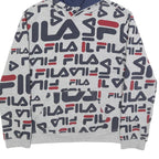 FILA Womens Grey 2XL All Over Print Hoodie Cotton Blend Casual Pullover