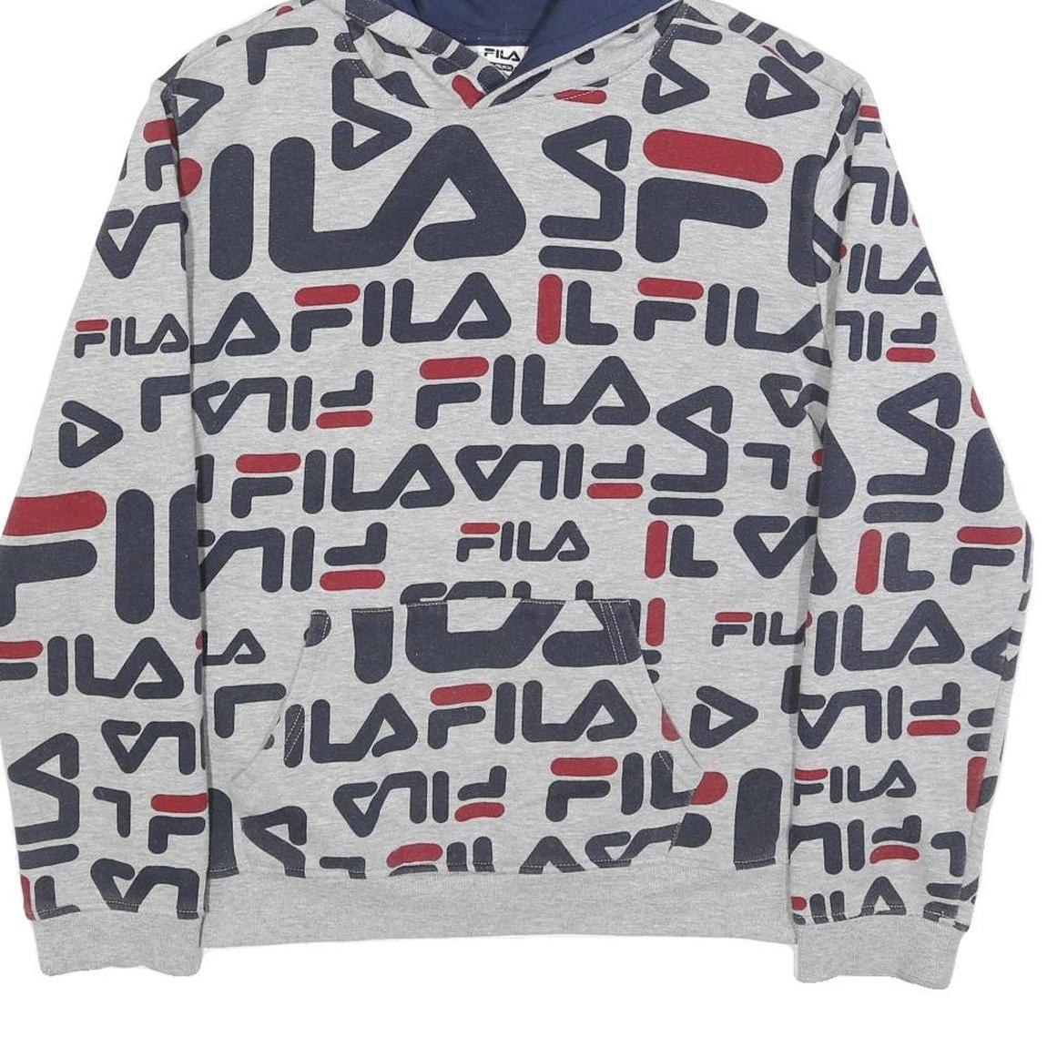 FILA Womens Grey 2XL All Over Print Hoodie Cotton Blend Casual Pullover
